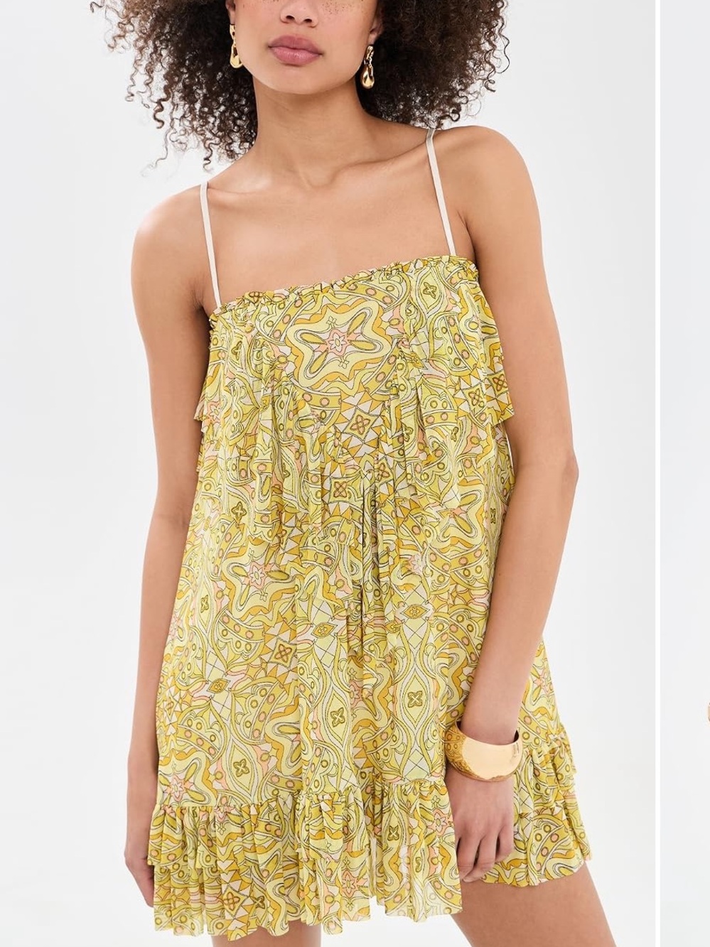 AFRM Yellow Paisley Ruffle Mini Dress